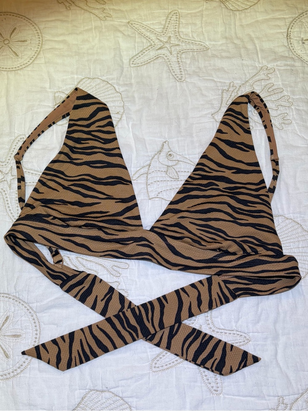 Aerie Like New Animal Print Triangle Wrap Swim Top in Black & Tan. XL